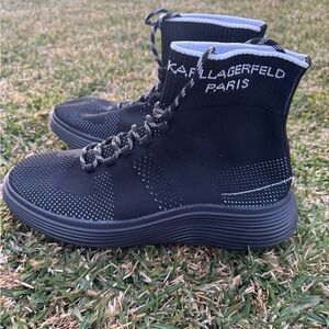 NEW Karl Lagerfeld Paris Men's Knit Full Lace Up Tennis Shoes Black Size 11.5